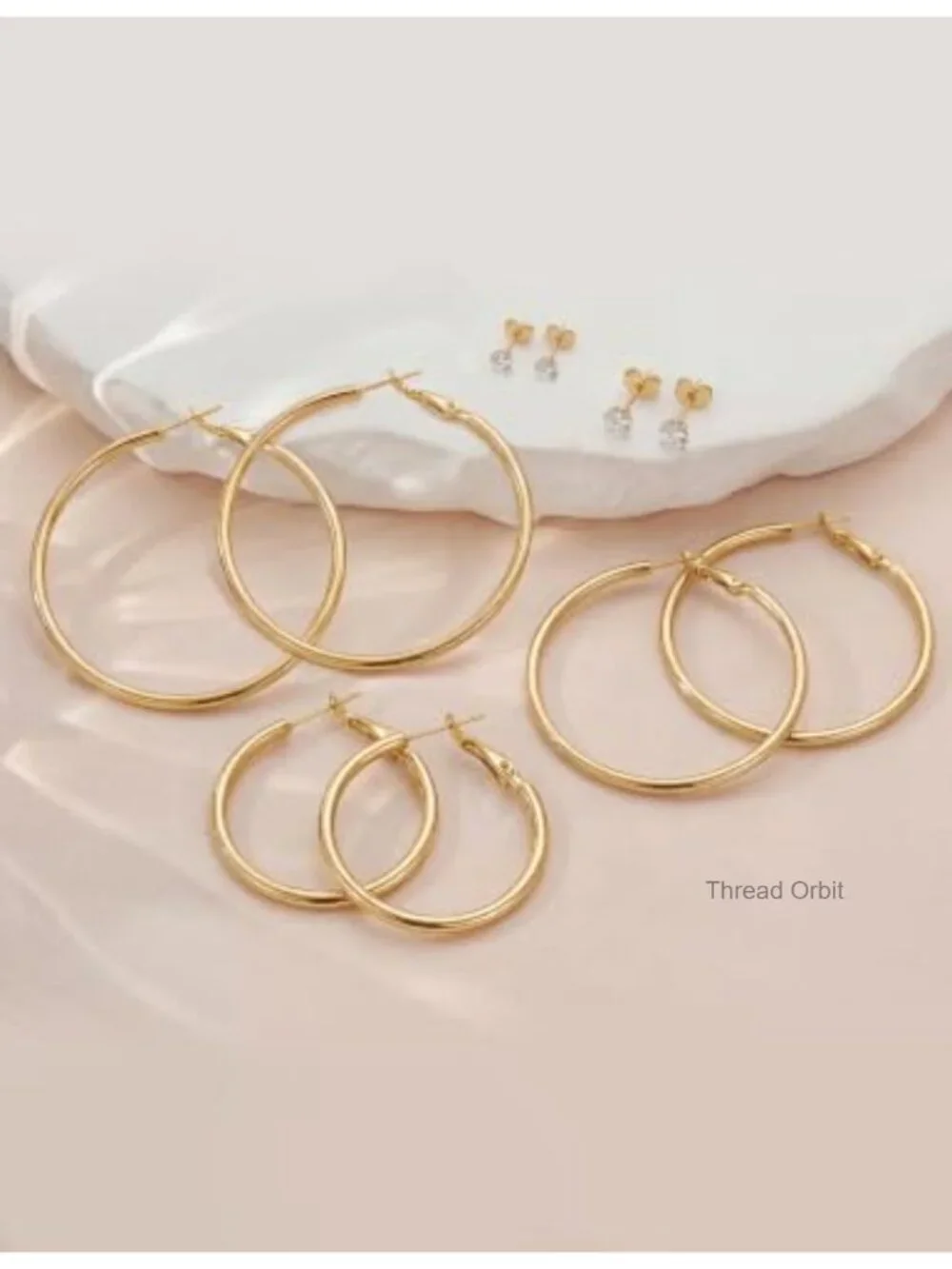 5 Pairs Gold Stud Hoop Earrings Set Hypoallergenic 14K Gold Plated for